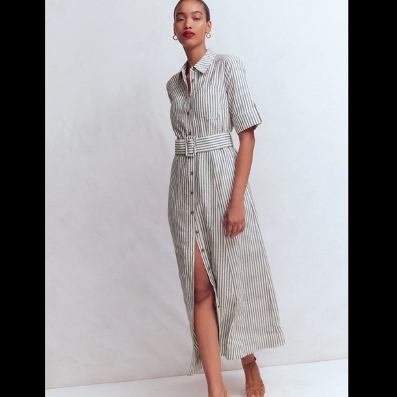 Boden Dresses & Skirts - NWT BODEN Ora Linen Blend Shirt Dress in Navy Ivory Stripe